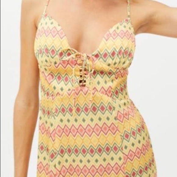 Yellow Printed Mariah Lace-Up Midi Slip Dress | Urban Outfitters | NWT - Picture 9 of 10